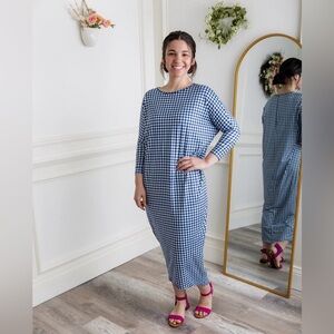 NUGGLES Blue & White Gingham Midi Dress